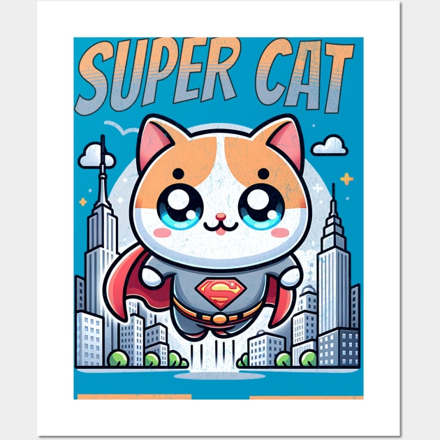 Funny Super Cat Newyork City Kawaii Wall Art by FunnyTee's